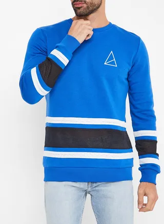 Mesh Detail Comfy Sweatshirt Blue 