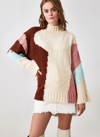 Colorbolck Knitted Cardigan