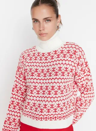 High Neck Printed Oversized Sweater