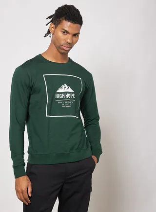 Casual Printed Sweatshirt Bottle Green 