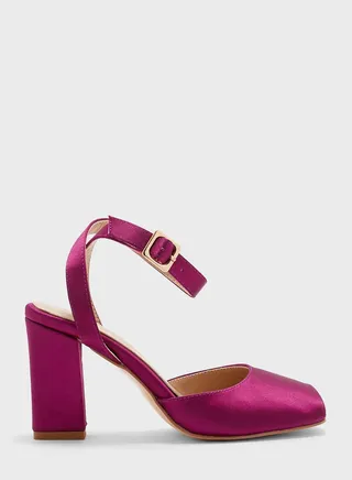 Peep-toe Satin Ankle Strap Pump