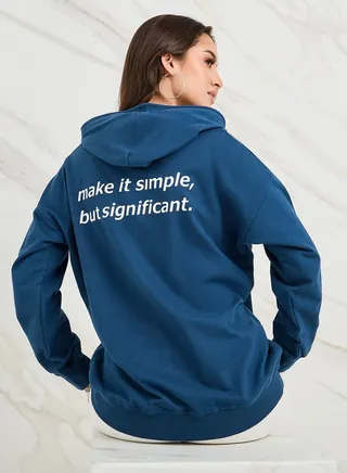 Oversized Slogan Print Longline Hoodie 