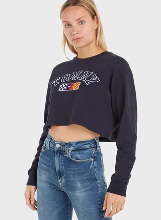 Crew Neck Logo Crop Sweatshirt