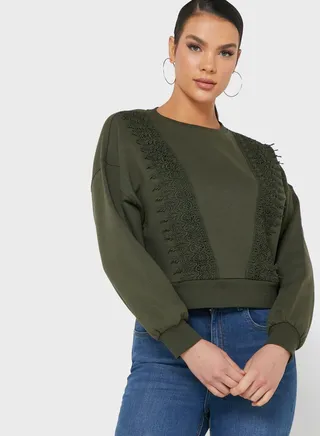 Lace Detail Crew Neck Sweatshirt 