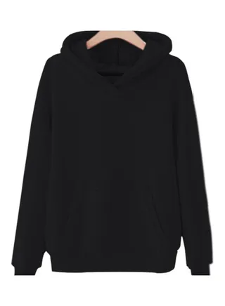 Hooded Sweatshirt Large Size Long Sleeve Casual Pullover Black 