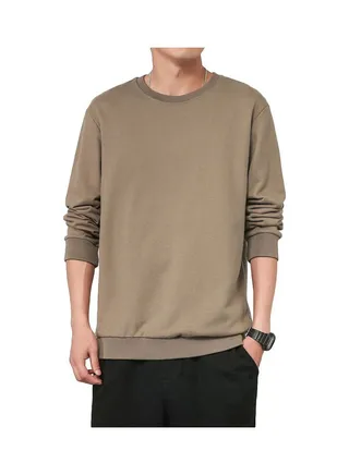 Men Spring Autumn Sweatshirts Casual Fashion Round Collar Coat Light Coffee 