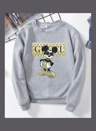 Micky Mouse Loose Couple Wear Pullover Gray 
