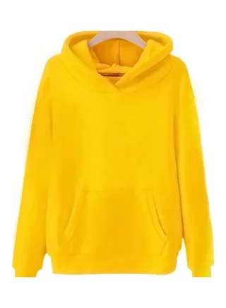 Hooded Sweatshirt Large Size Long Sleeve Casual Pullover Yellow 