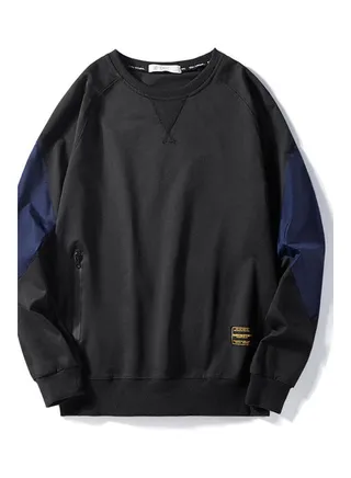 Solid Patchwork Sweatshirt Black/Blue 