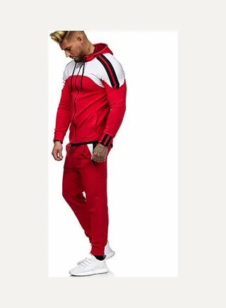 2-Piece Striped Loose Sports Sweatshirts And Pants Red/White 