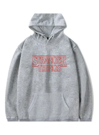 Fashion Stranger Things Printing Thickening Casual Pullover Hoodie Tops Gray 