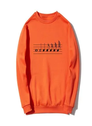 Music Notes Printed Sweatshirt Orange 