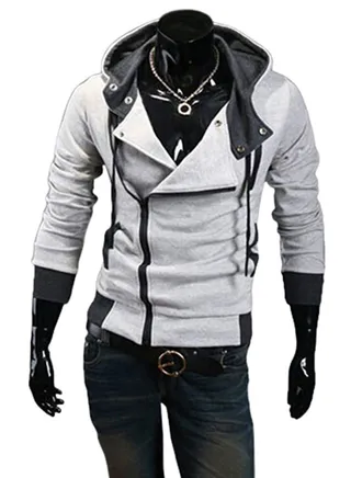 Fashion Side Zip Long Sleeve Hooded Sweatshirt Light Grey 