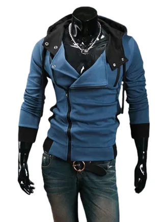 Fashion Side Zip Long Sleeve Hooded Sweatshirt Sky Blue 