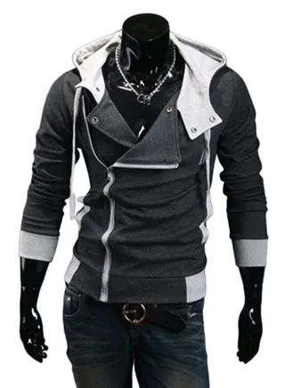 Fashion Side Zip Long Sleeve Hooded Sweatshirt Dark Grey 
