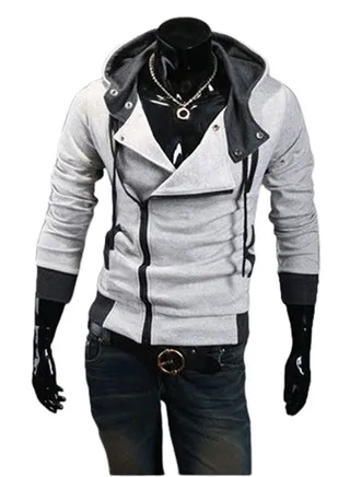 Fashion Side Zip Long Sleeve Hooded Sweatshirt Light Grey 