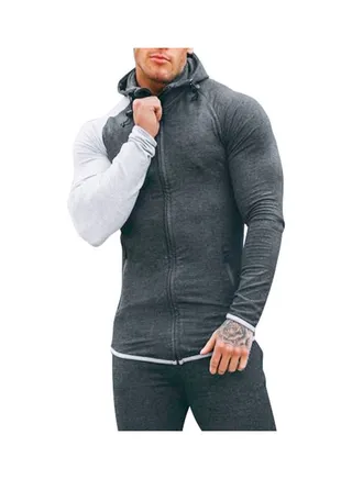 Long Sleeve Splicing Zipper Sweatshirt Grey/Blue 