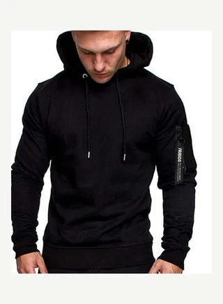 Casual Long Sleeves Hooded Sweatshirt Black 