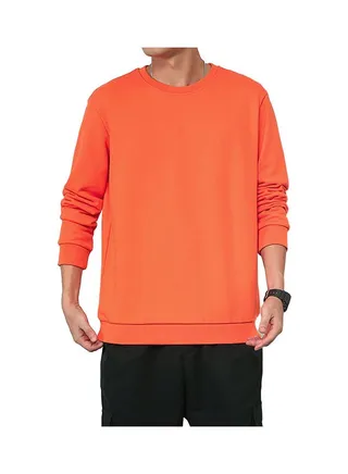 Men Spring Autumn Sweatshirts Casual Fashion Round Collar Coat Orange 