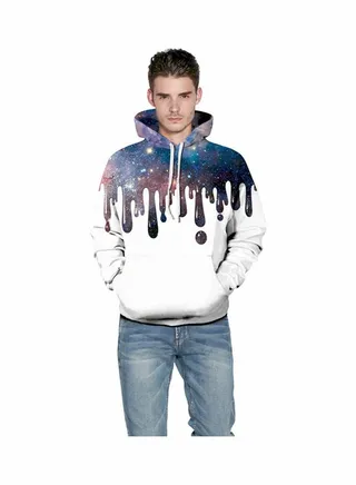3D Graphic Printed Hoodie White/Blue 
