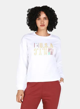 USA NYC Printed Crew Neck Sweatshirt White 