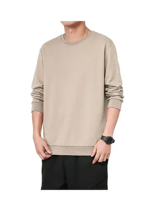 Men Spring Autumn Sweatshirts Casual Fashion Round Collar Coat Light Apricot 