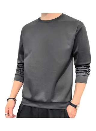Men's Sweatshirt Round Neck Long-sleeved Solid Color Bottoming Shirt Carbon 