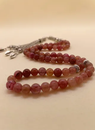 66 natural pink crystal stones Tasbih/8mm 