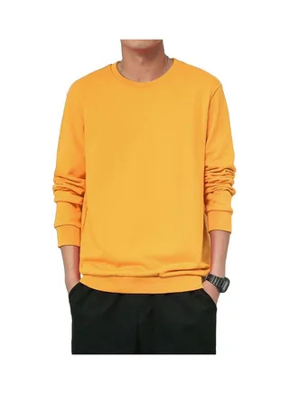Men Spring Autumn Sweatshirts Casual Fashion Round Collar Coat Yellow 