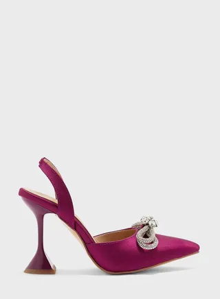 Satin Bow Interest Heel Pump