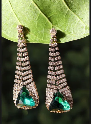 Gold Plated Party Designer Stone Drop Earring For Women
