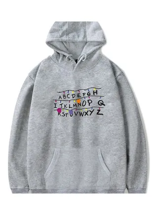 Fashion Stranger Things Printing Thickening Casual Pullover Hoodie Tops Gray 