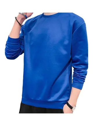 Men's Sweatshirt Round Neck Long-sleeved Solid Color Bottoming Shirt Sapphire Blue 