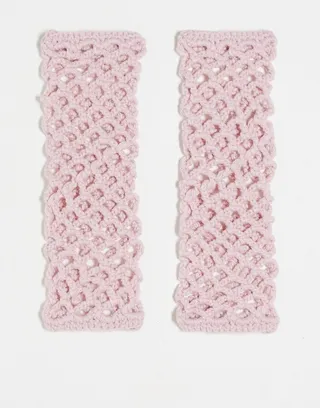 Reclaimed Vintage open knit fingerless gloves in pink