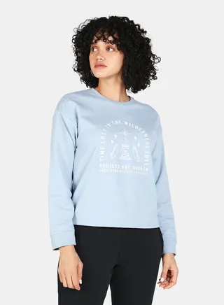 Printed Crew Neck Long Sleeves Sweatshirt Blue 