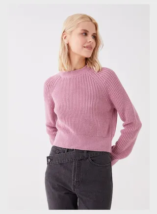 Ribbed Crew Neck Crop Sweatshirt 