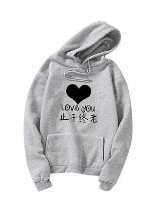 Thicken Casual Loose Printing Hooded Sweatshirts Gray 