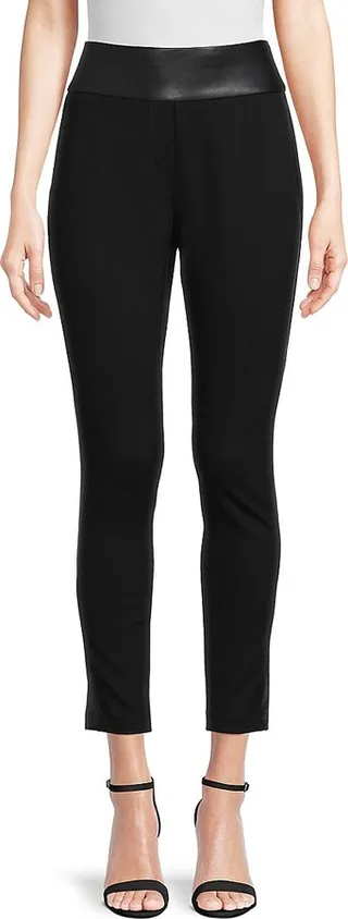 Faux Leather Trim Pull On Pants