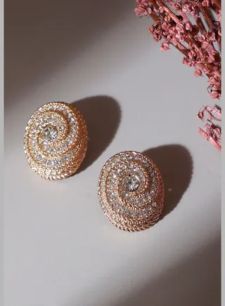 Gold Plated Designer Stone Party Wear Stud For Women