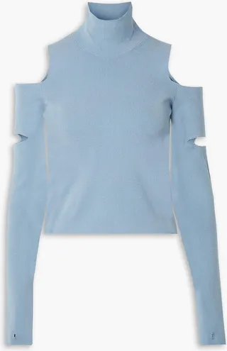 Convertible cutout stretch-knit turtleneck sweater