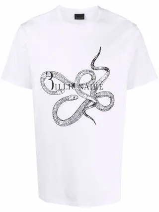 snake-print logo T-shirt