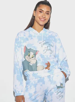 Tom And Jerry Print Drawstring Detail Hoodie 