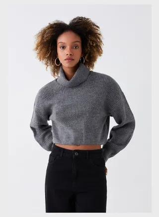 Turtle Neck Crop Sweatshirt