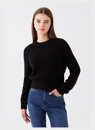 Ribbed Crew Neck Crop Sweatshirt