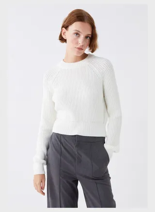 Ribbed Crew Neck Sweatshirt