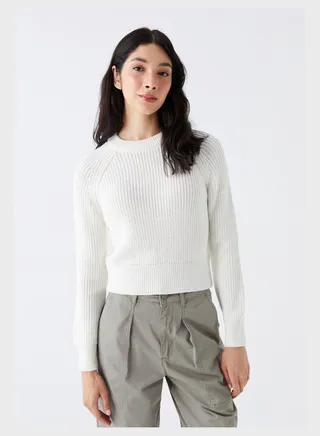 Ribbed Crew Neck Crop Sweatshirt 