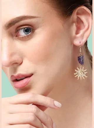 Gold Plated Party Designer Stone Drop Earring For Women