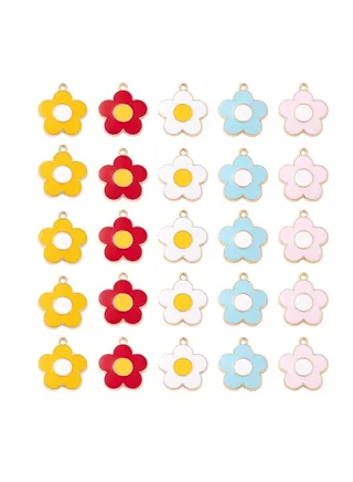 Mixed Colors Flower Charms, 50 Pcs Summer Theme Enamel Floral Charms, Mini 5-Petal Flower Charms, for DIY Earring Necklace Bracelets Supplies(Flower Style) 
