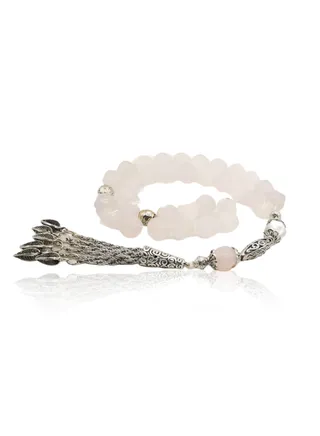 A luxurious onyx stone rosary with a unique design in a transparent ice color. A rosary made of precious stones 