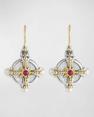 Hestia Pearl & Ruby Drop Earrings